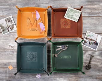 Leder Valet Tablett - Personalisierte Leder Schreibtisch Ablage - Benutzerdefinierte Leder Schreibtisch Organizer - Dekorative Tischdekoration - Geschenk für Ihn