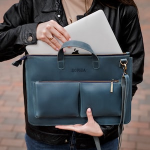 Maletín de cuero MacBook - Bolsa de computadora portátil personalizada - Bolsa de Macbook personalizada con bolsa - Funda de computadora portátil con relieve - Bolsa de computadora portátil Woomens