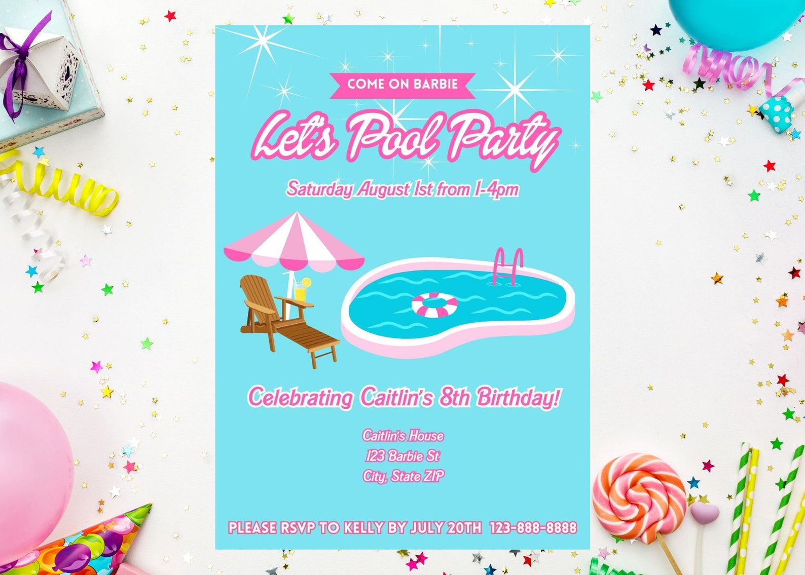 INSTANT DOWNLOAD Barbie Birthday Invitation Pool Party Etsy