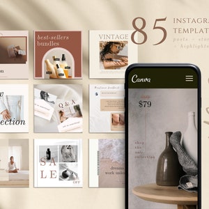 85 Minimal Canva Instagram Template |  Neutral Instagram Post, Story & Highlight | Modern Social Media Aesthetic