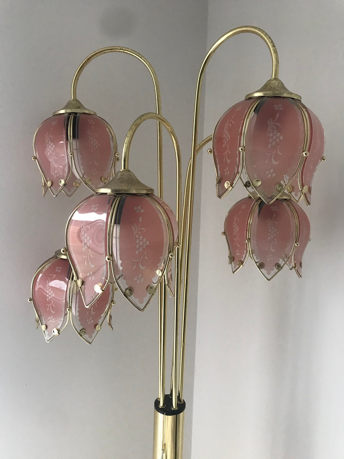 Mid Century Modern Vintage Pink Glass Lotus Flower Floor Etsy