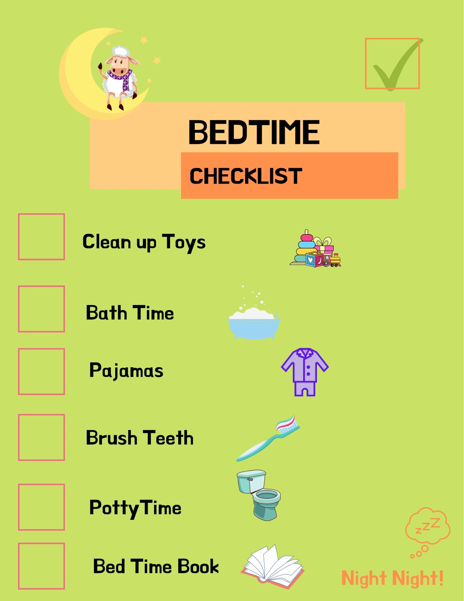 Bedtime checklist Chart for kids Etsy