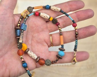 Handmade Bohemian Beaded  Necklace - Y2K necklace boho style - Ethnic tribal necklace - Mixed bead necklace