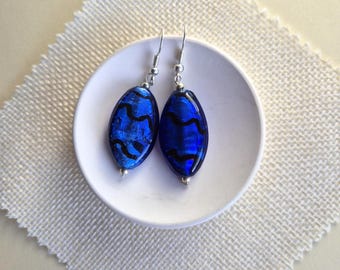 Cobalt blue earrings: sterling silver earwires - Lampwork earrings - Chunky earrings - Bright blue statement earrings