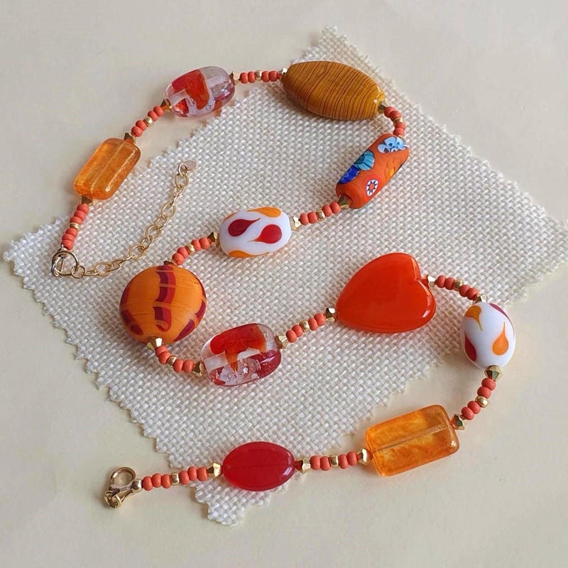 Orange Bead Necklace - Etsy
