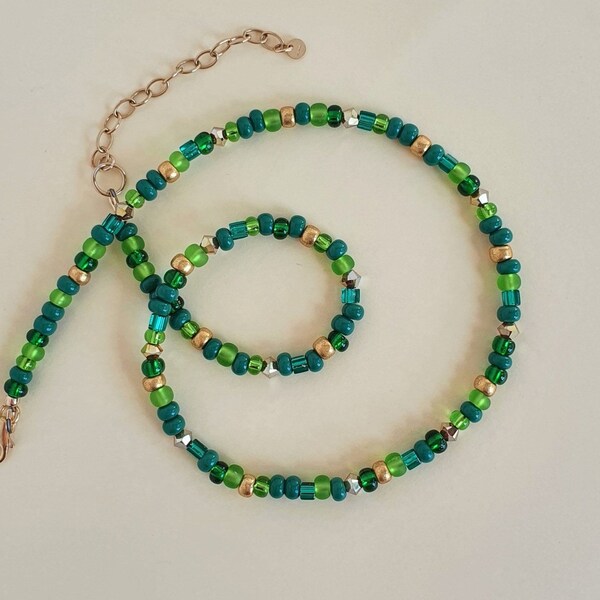 Green - Thread Beads Handmade Necklace Set 14 main image 0