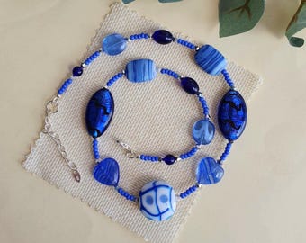 Cobalt blue necklace - Chunky blue necklace - Cobalt blue beaded necklace - Big bead necklace