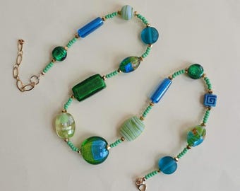 Chunky blue, green and turquoise necklace - Big bead necklace - Chunky bead necklace