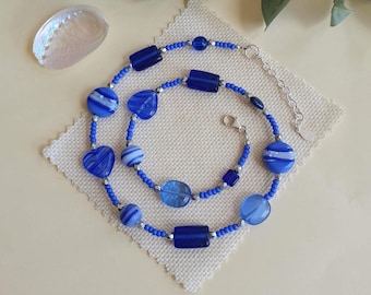 Cobalt blue necklace - Blue beaded necklace - Chunky blue necklace - Big bead necklace
