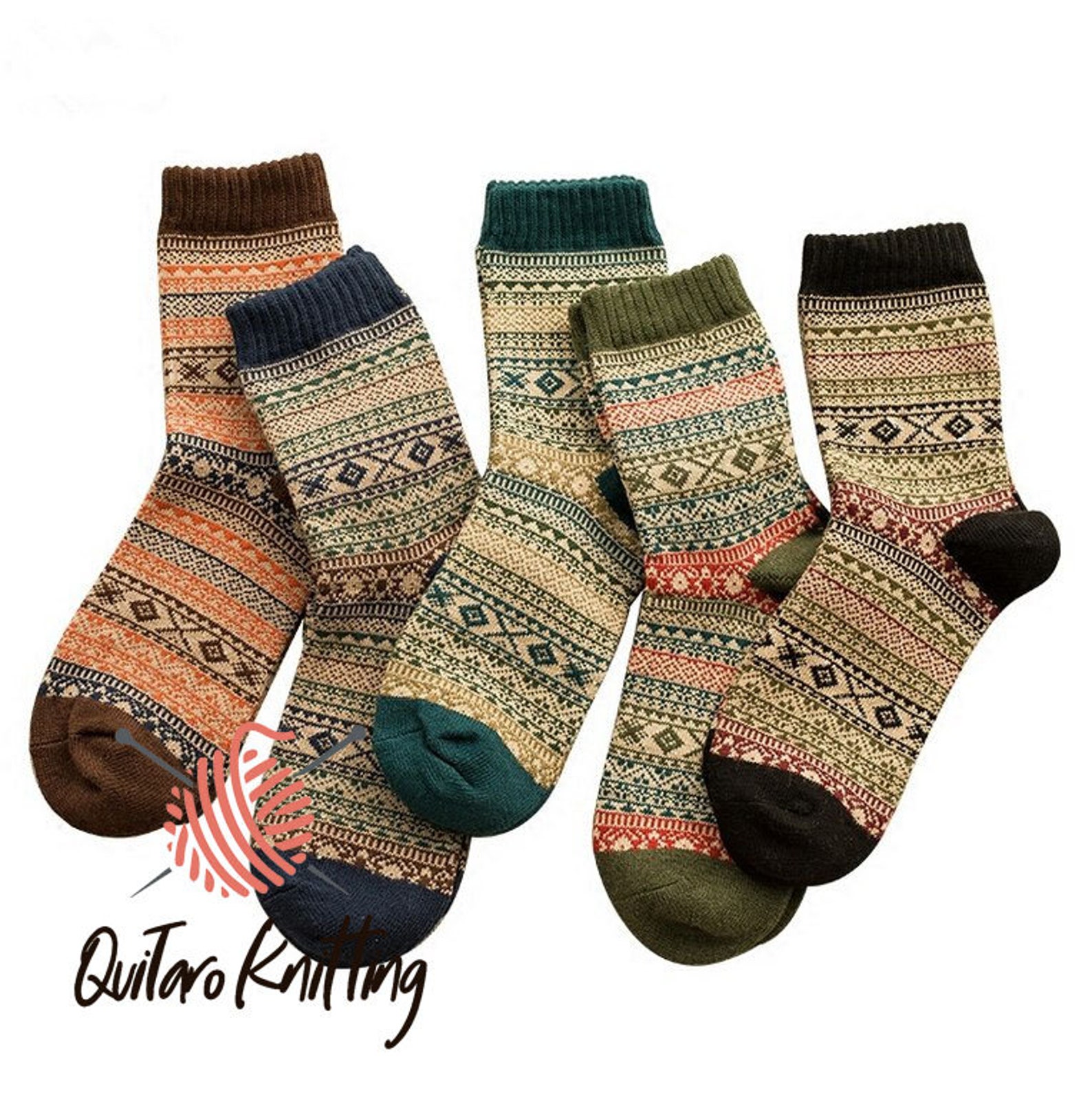 5 pair Mens Vintage Ethnic Woolen Warm Long Socks Etsy