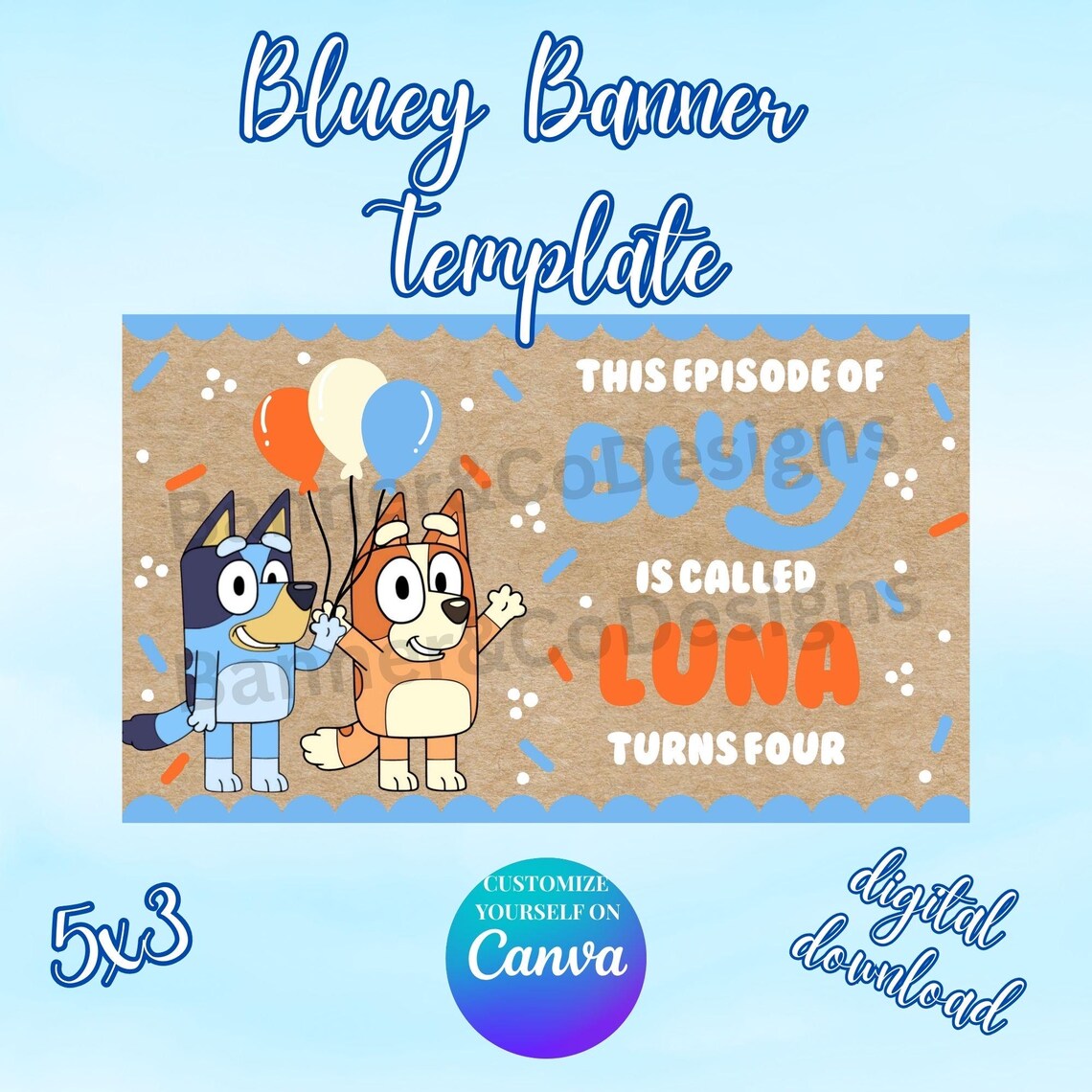 PRINTABLE 5x3 Bluey Birthday Banner Template - Digital Download Only - Etsy