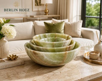 Green Onyx Nesting Bowl Set | Luxury Stone Décor | Handmade Centerpiece