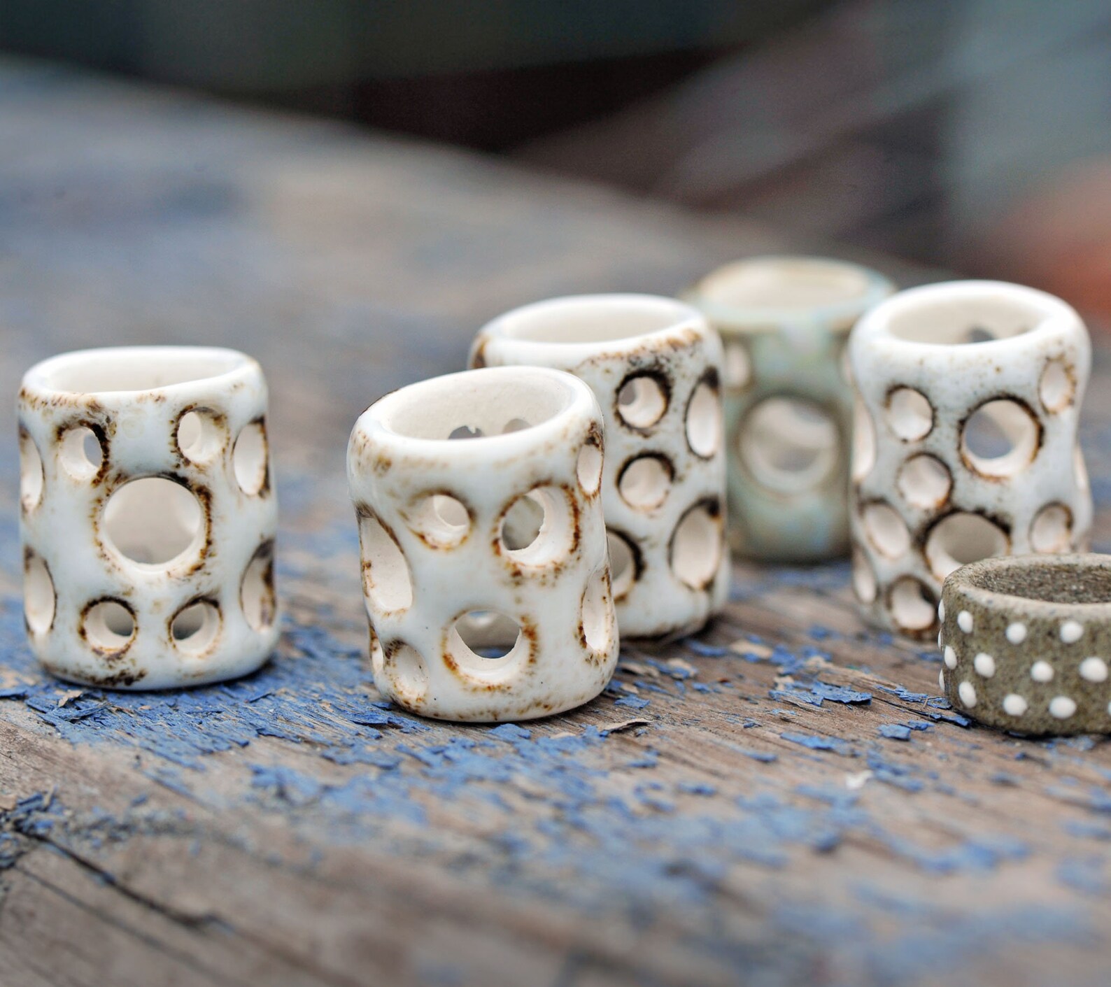 Set white brown ceramic tube beads large hole macrame beads Etsy