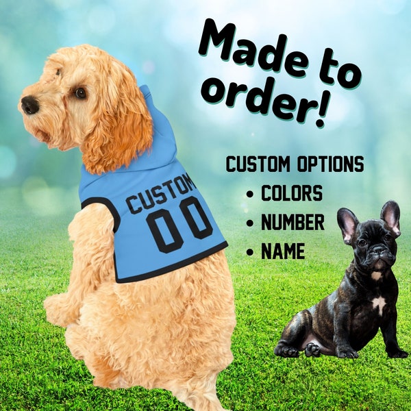 Custom Jersey Football Dog Hoodie, Sporty Dog Cute Outfit, Football Mascot Dog Costume, Custom Dog Jersey