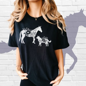 Horse and Dog Floral Shirt, Floral Horse TShirt, Horse Girl Tee, Dog Owner TShirt, Gift for Animal Lover, Horse Floral Shirt for Adults