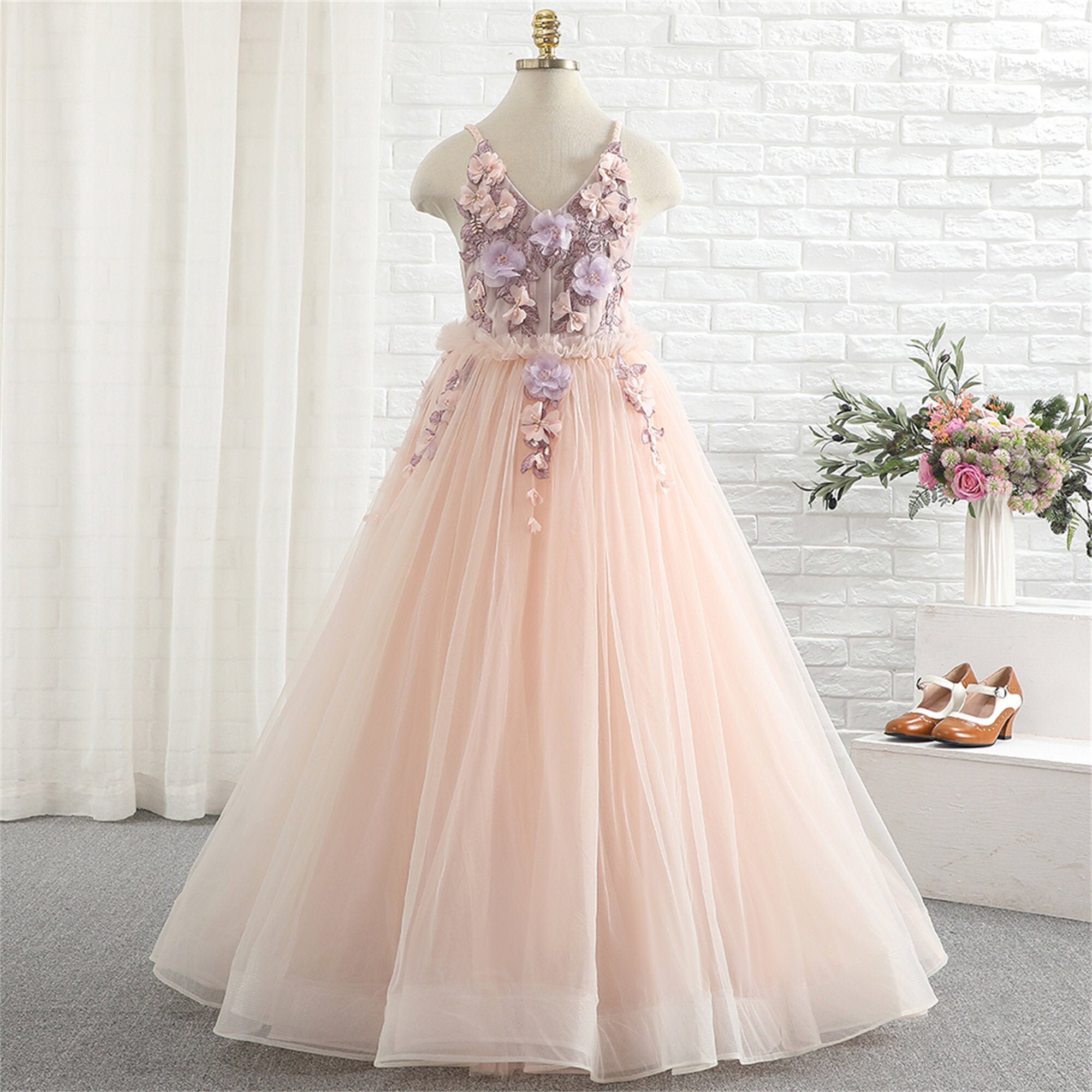 Pink Lace Flower Girl Dress Beautiful Long Flower Girl Dress Etsy