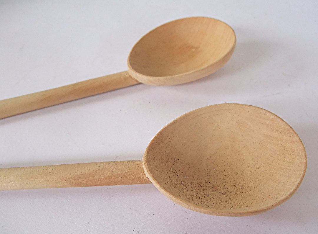 Lot De 2 Cuillères Cuisine Bois Hêtre 30 Cm - Naturelles, Fait Main UE, Sans Plastique, Résistantes Chaleur, Antibactériennes