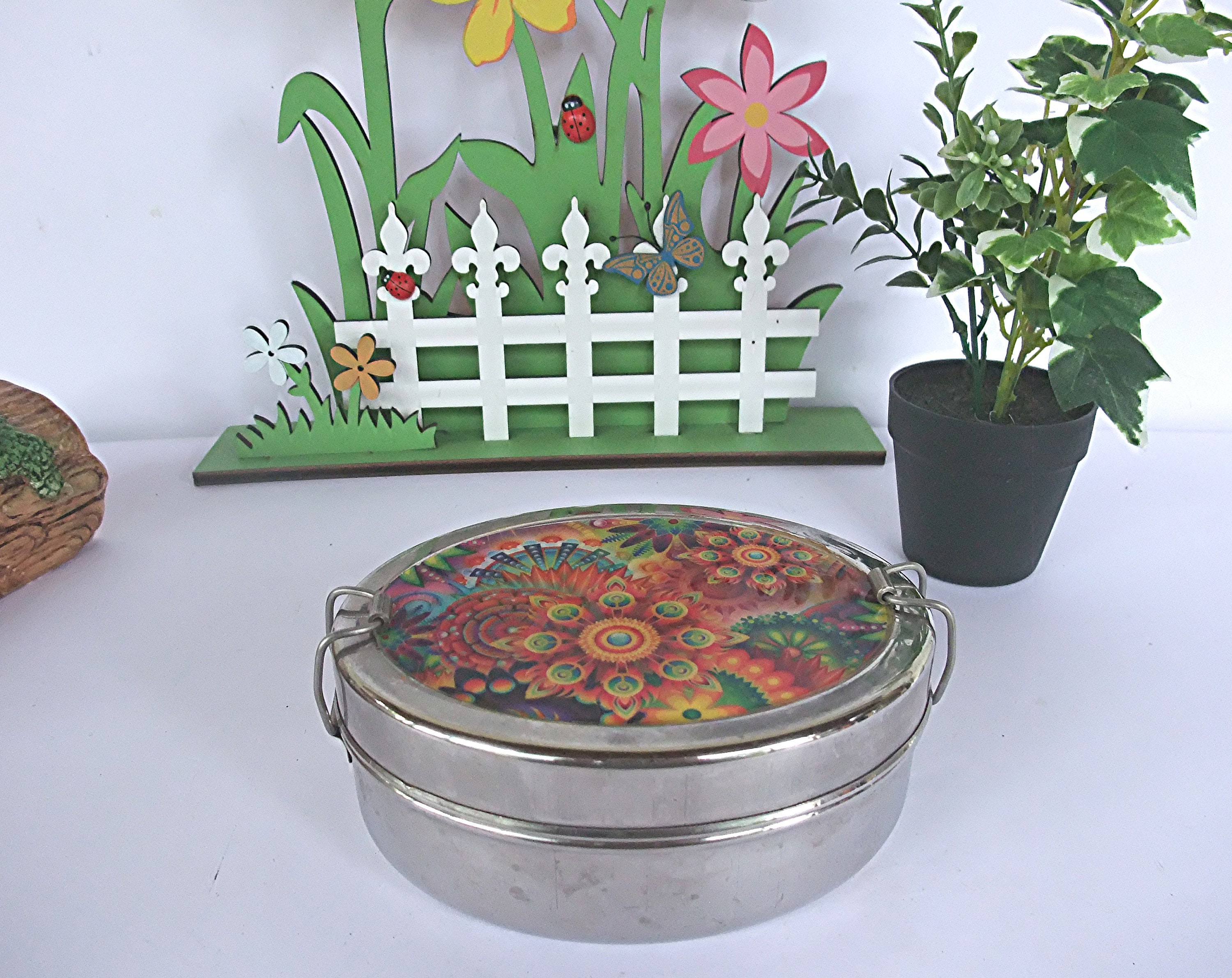 Boite Métallique/ Décorée/Ovale/Compartiment Intérieur/Fourre-Tout/Collection/Cadeau