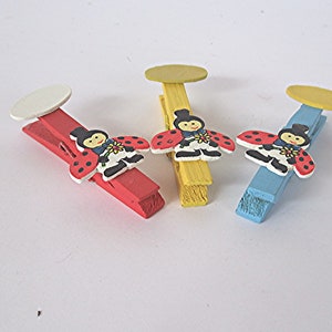 Set di 6 segnaposto/portanome/mollette/coccinelle/sfida di aprile/legno/decorazione da tavolo