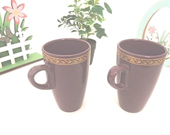 Lot de 2 mugs violet, bande dorée - vintage