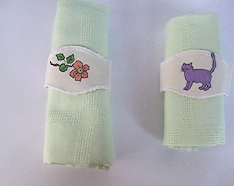 Set of 6 hand-painted fabric napkin rings
