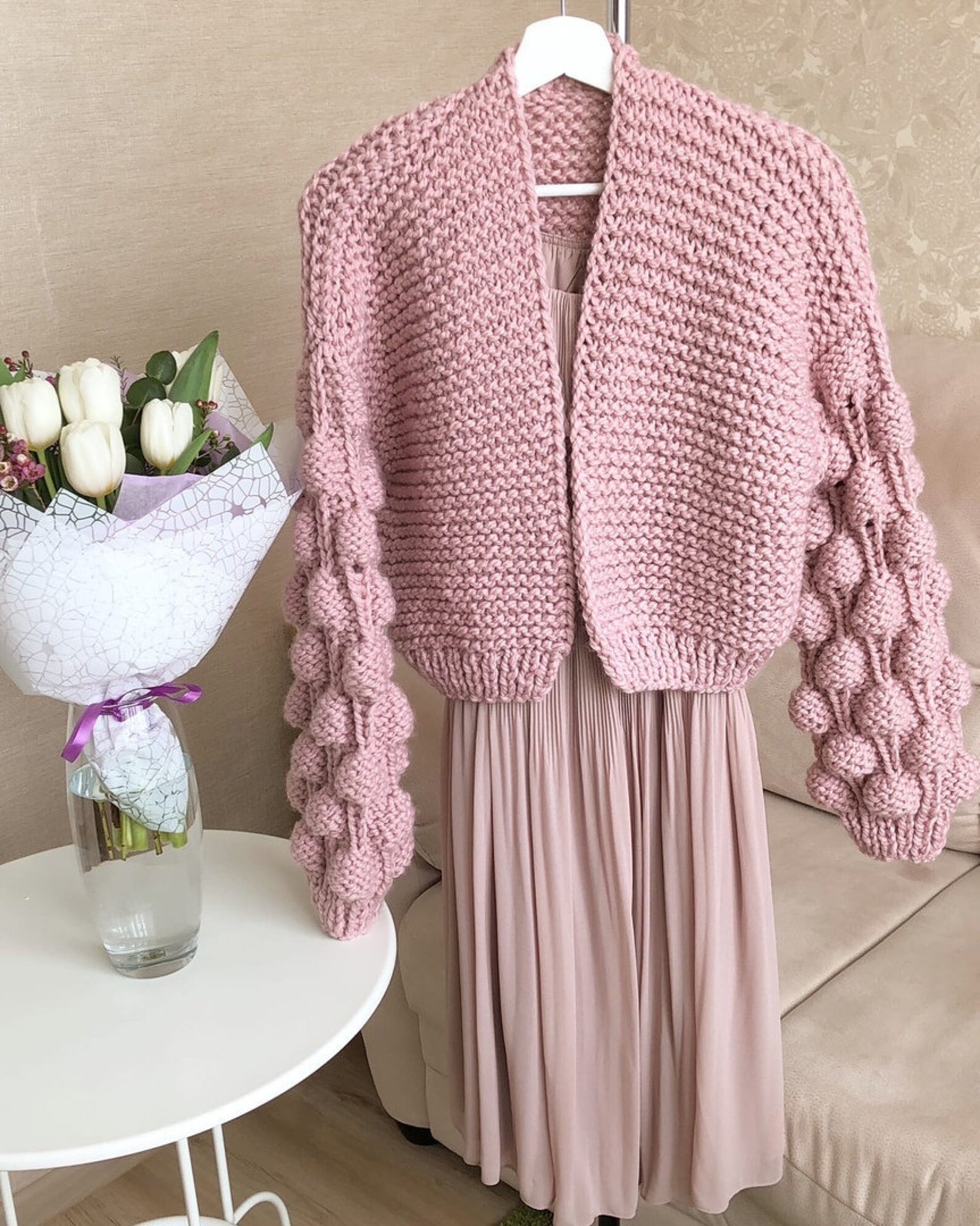 Bubble vest Roze Bubble Sleeve Vest Chunky gebreid vest Etsy