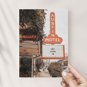 LET LOVE IN, Austin Motel | Postcard | Texas Photography || south congress soco, gift for her, art for wife, inclusive pride print, lgbtq