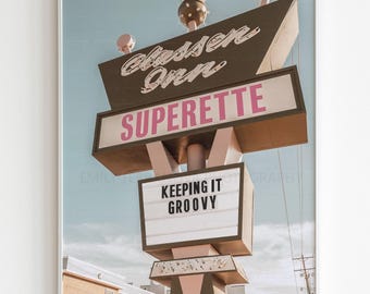 Classen Inn | Oklahoma City Photography | Luster Print : Unframed || motel, wall art, retro, decor, okc, colorful, midcentury, chic, pink