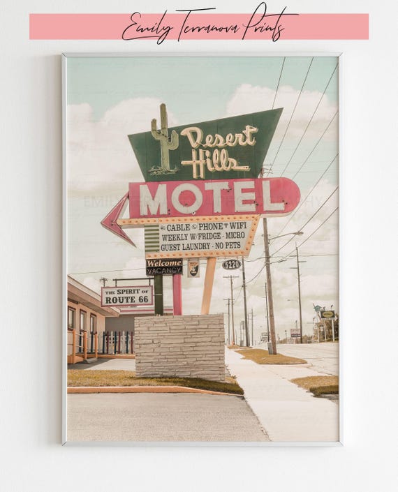 Desert Hills | Oklahoma Photography | Luster Print : Unframed || retro motel wall art, route 66 tulsa, cute cactus gift, boho home decor