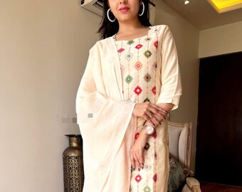 Traditional Wedding Diwali Party Wear Women Printed Straight Salwar Kameez Suit Indian Bollywod Designer Fully Stitched Kurti Pant Dupatta