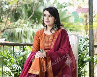 Traditional Bollywood Party Wear Women Designer Printed Work Cotton Kurti Palazzo Dupatta Indian Wedding Special Salwar Kameez Gift Dresses