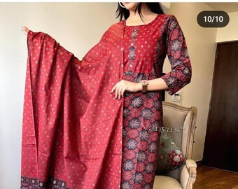 Mothers Gift Dress Beautiful Printed Work Women Designer Straight Kurti Pant Dupatta Fully Readymade Wedding Festival Party Wear Salwar Suit