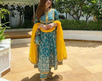 Diwali Special Women Designer Salwar Kameez Indian Bollywood Party Wear Printed Work Fully Stitched Anarkali Kurti Palazzo Dupatta Gift Suit