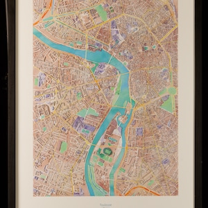 Carte de Toulouse en 3D couleurs pastel avec cadre