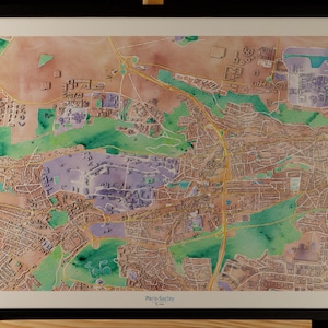 Carte de l'université Paris-Saclay 3D couleurs pastel avec cadre
