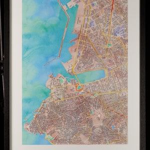 Carte de Marseille en 3D couleurs pastel avec cadre