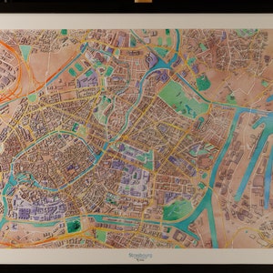 Carte de Strasbourg en 3D couleurs pastel avec cadre