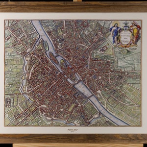 3D decoratieve kaart van Parijs in 1657 met houten frame