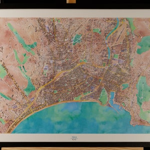 Carte de Nice en 3D couleurs pastel avec cadre