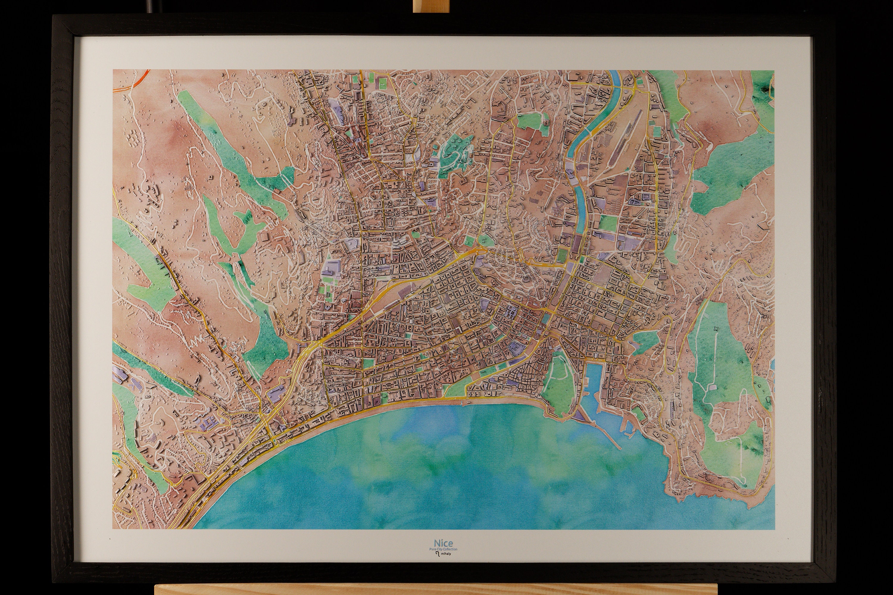 Carte de Nice en 3D Couleurs Pastel avec Cadre