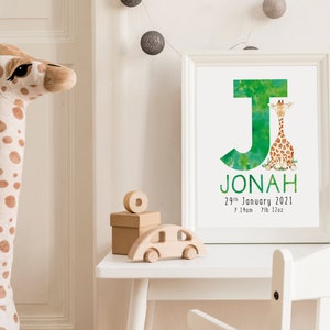 Personalised Baby Print | Animal Illustration Custom Gift for Newborn Baby | Name Gift | New Born Details | Baby Boy | Baby Girl | Painting