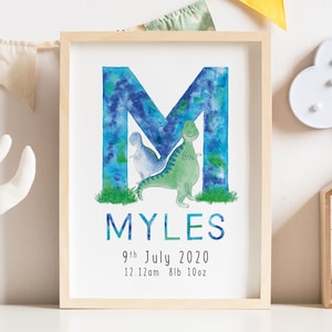 Personalised Baby Print | Baby Boy | Animal Illustration Custom Gift for Newborn Baby | Initials | Name | New Born Details | Animal Theme