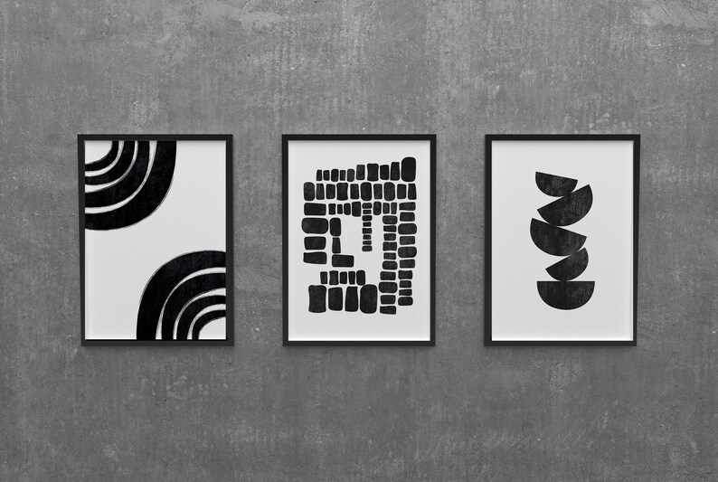 Mid Century Modern Art Prints Black and White Art Set of 3 Etsy