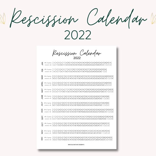 2022 Rescission Calendar 2022 Rescission Calendar For Loan Signings | Etsy Canada