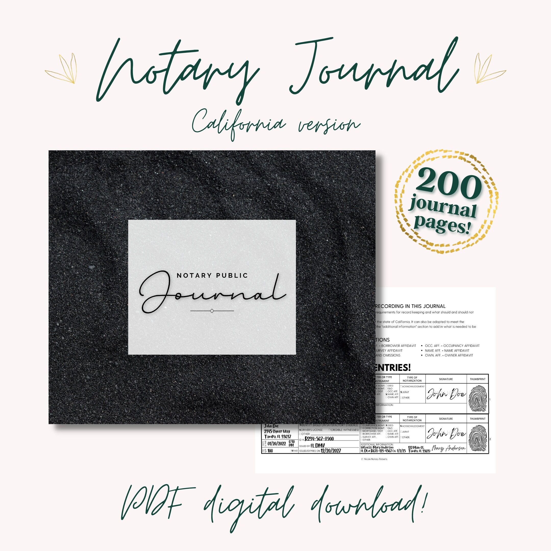CALIFORNIA NOTARY JOURNAL Black Cover Design A Streamlined - Etsy