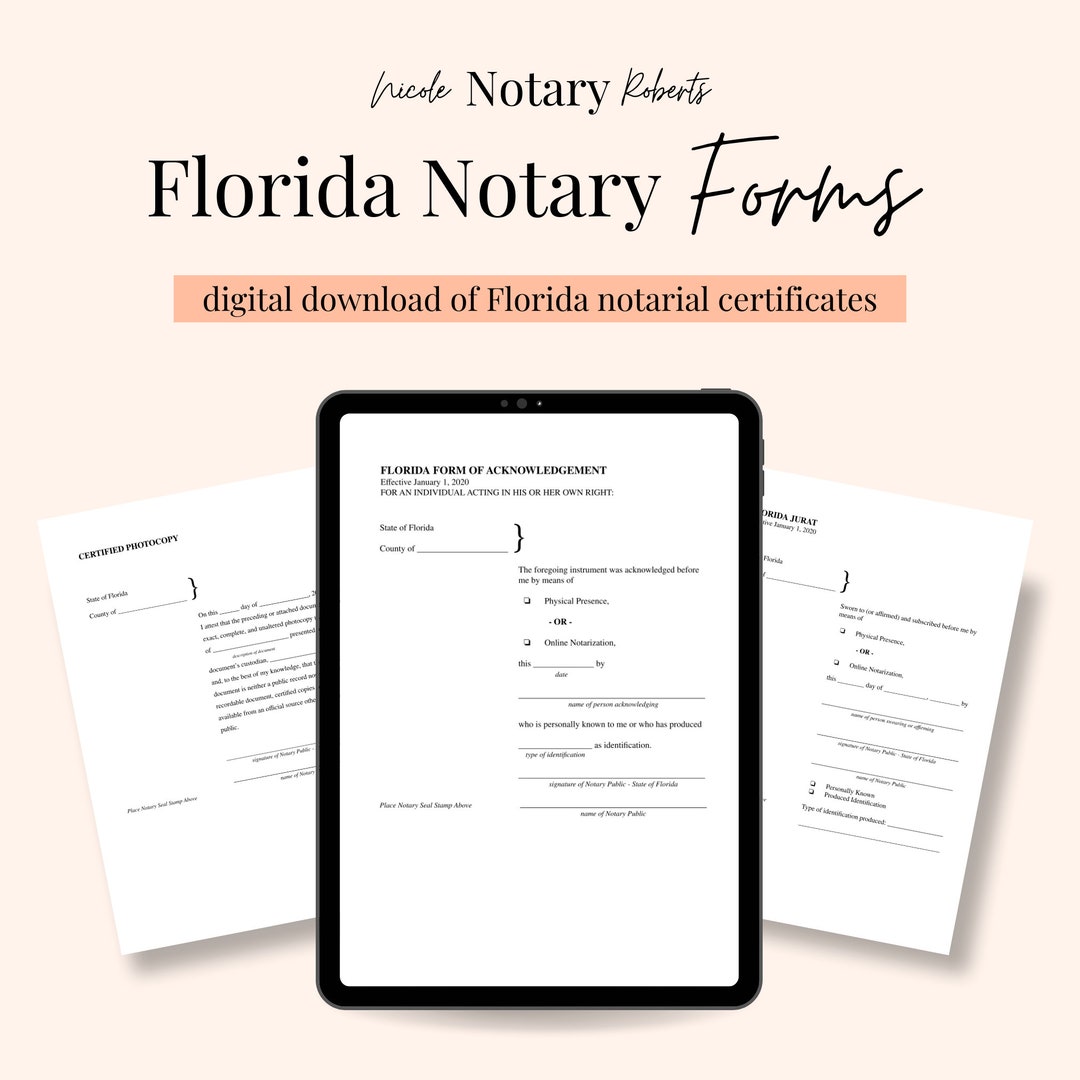 FLORIDA Jurat, Acknowledgment, & Certified Photocopy Forms for Notaries