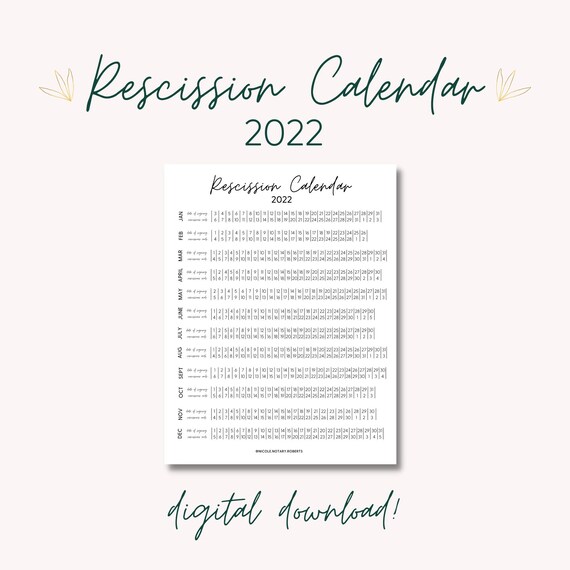 2022 Rescission Calendar For Loan Signings | Etsy Ireland