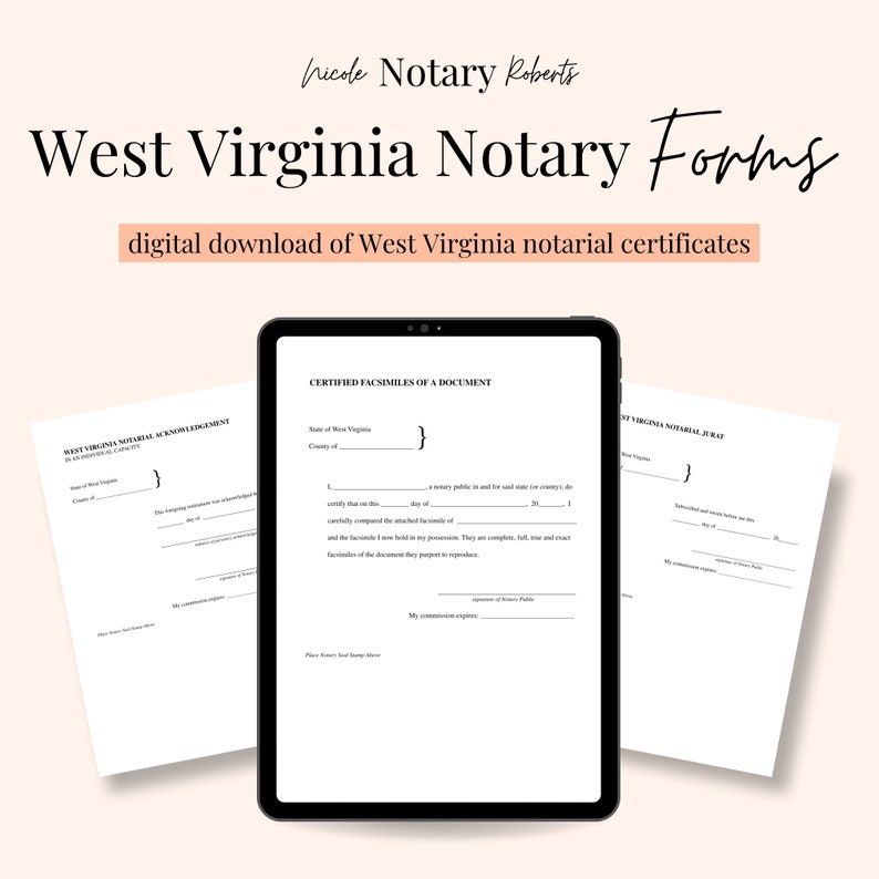WEST VIRGINIA Jurat, Acknowledgment, & Certified Photocopy Forms for