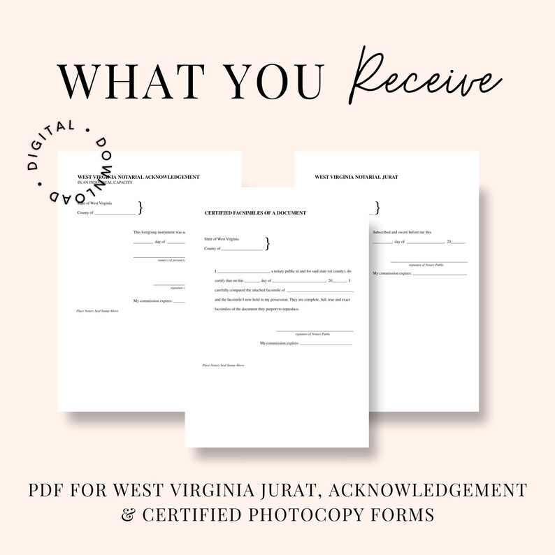 WEST VIRGINIA Jurat, Acknowledgment, & Certified Photocopy Forms for