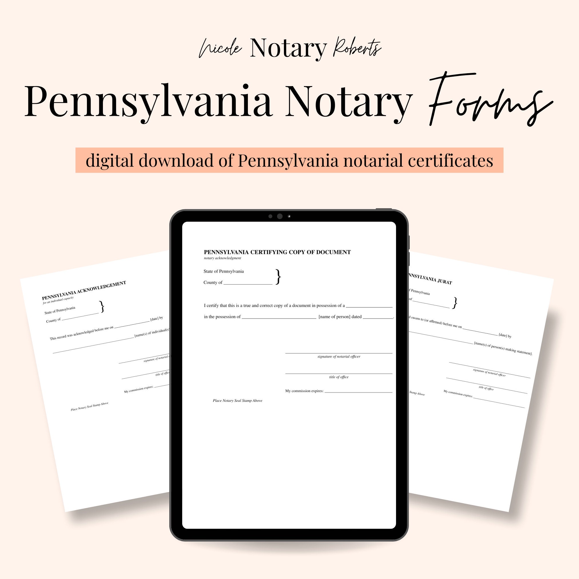pennsylvania jurat, acknowledgment, & certified photocopy forms